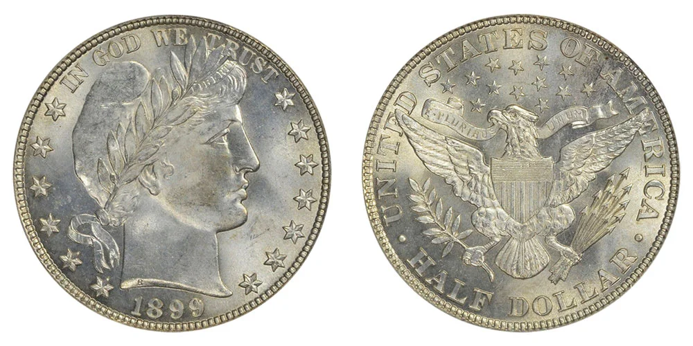 1899 Barber Half Dollar obverse and reverse showing Liberty portrait and eagle design